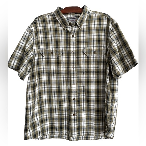 Carhartt Men's Shirt Relaxed Fit Button Up Short Sleeve Shirt Size 2XL EUC - Picture 1 of 6